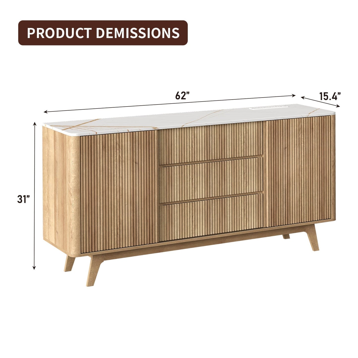 Yanosaku TS001 62" W Fluted Buffet Cabinet