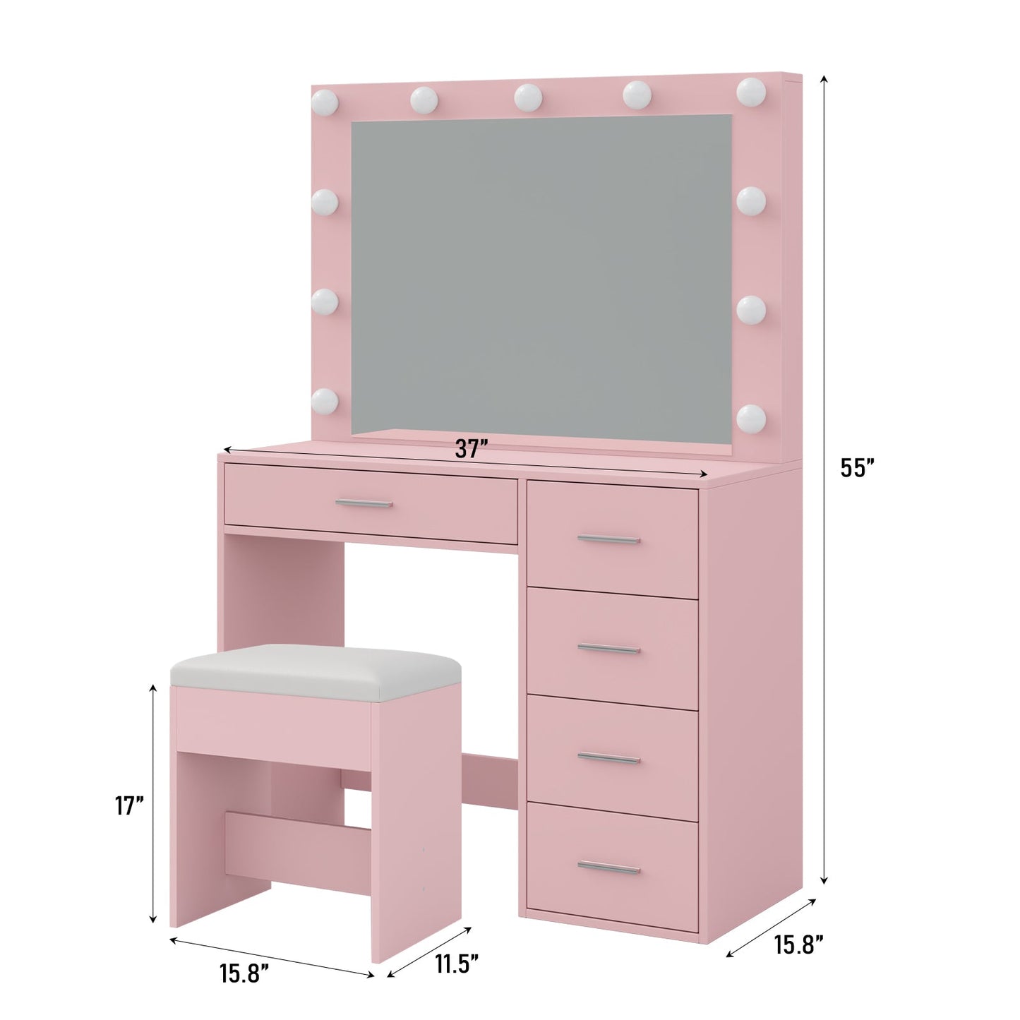 Yanosaku VD001 Bedroom Makeup Vanity desk with LED Mirror, 5 Drawers