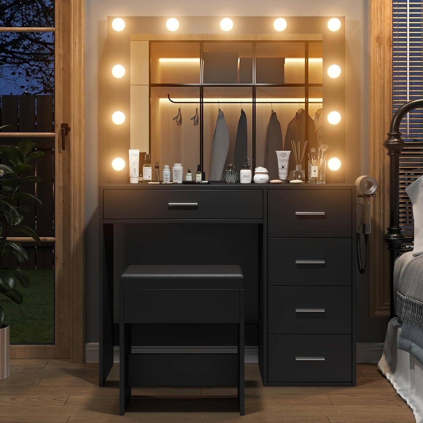 Yanosaku VD001 Bedroom Makeup Vanity desk with LED Mirror, 5 Drawers