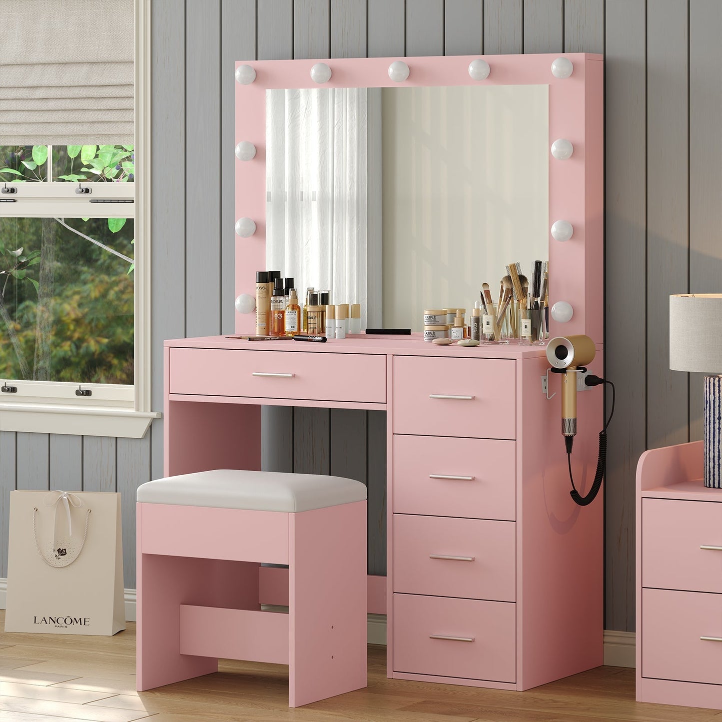Yanosaku VD001 Bedroom Makeup Vanity desk with LED Mirror, 5 Drawers