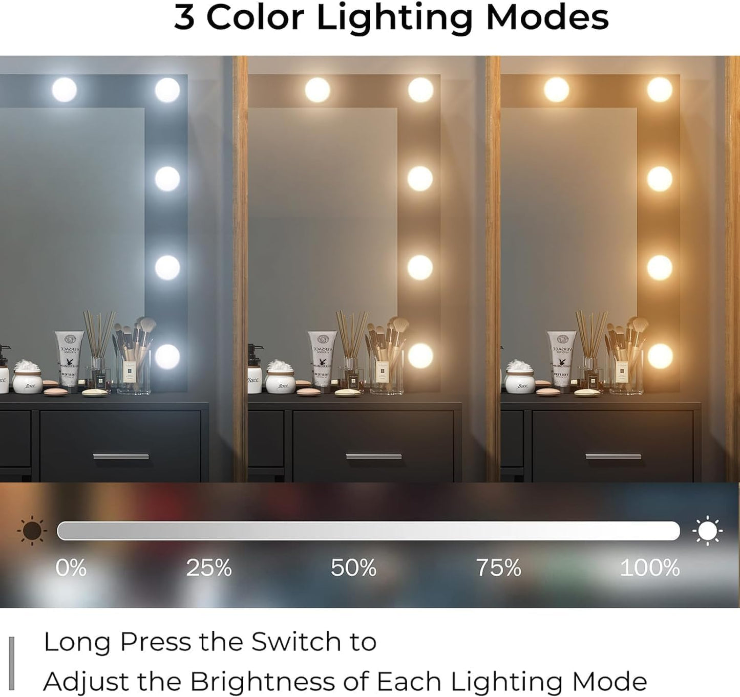 Yanosaku VD001 Bedroom Makeup Vanity desk with LED Mirror, 5 Drawers