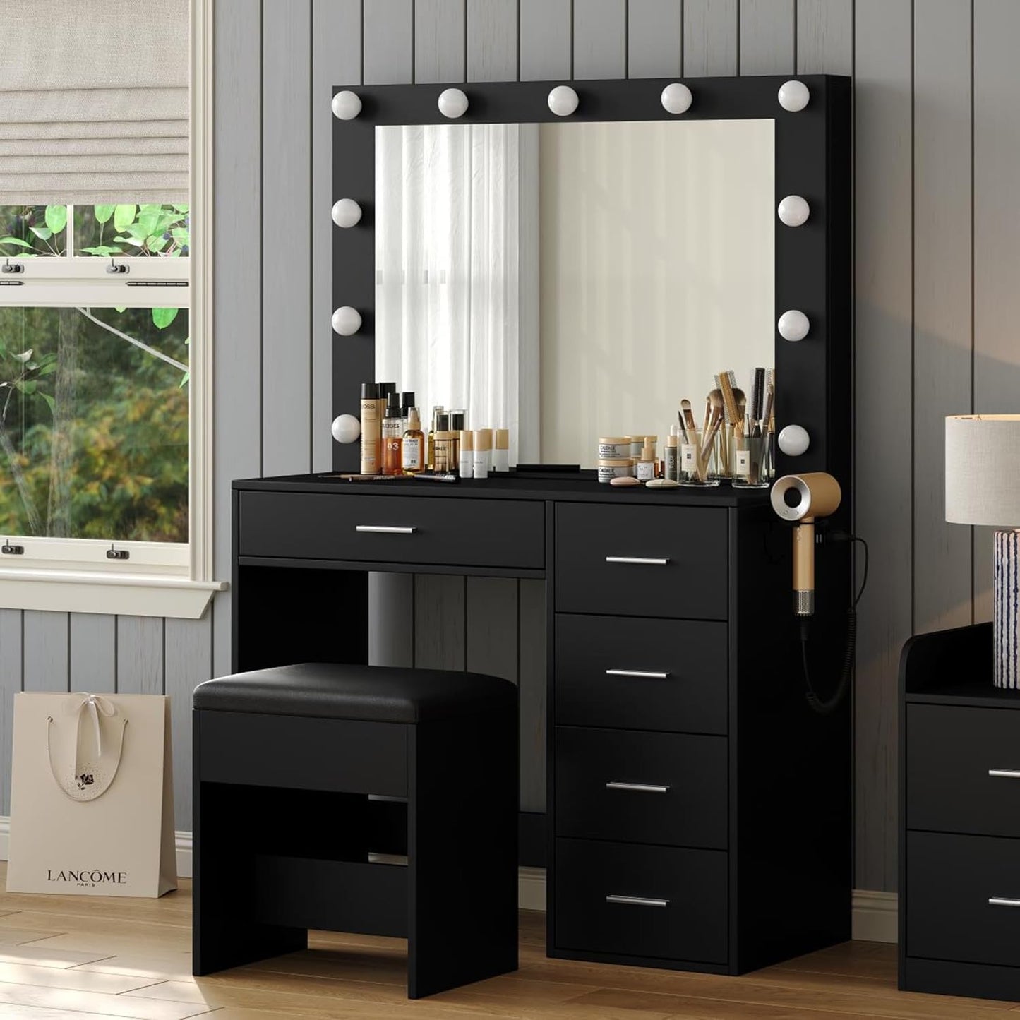 Yanosaku VD001 Bedroom Makeup Vanity desk with LED Mirror, 5 Drawers