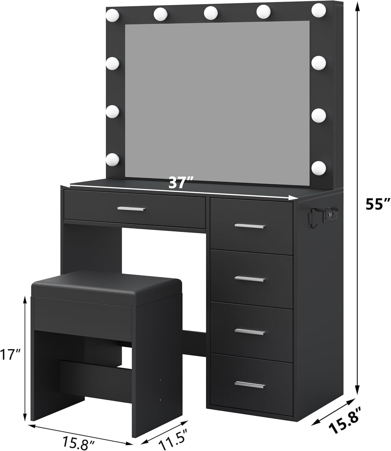 Yanosaku VD001 Bedroom Makeup Vanity desk with LED Mirror, 5 Drawers