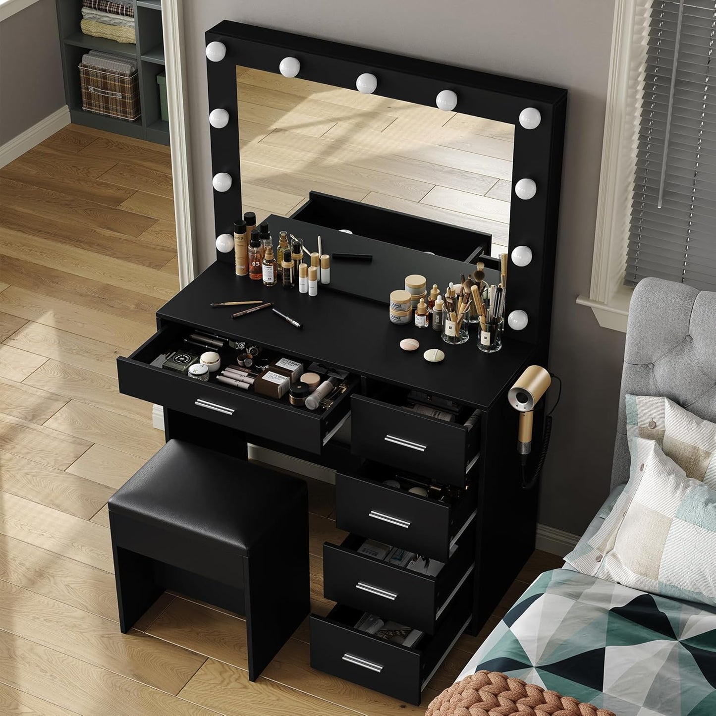 Yanosaku VD001 Bedroom Makeup Vanity desk with LED Mirror, 5 Drawers