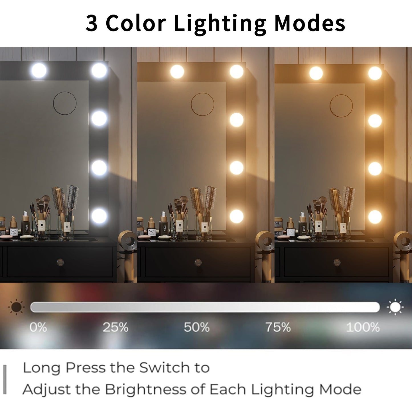 Yanosaku VD007 Bedroom Makeup Vanity desk with LED Mirror, 9 Drawers