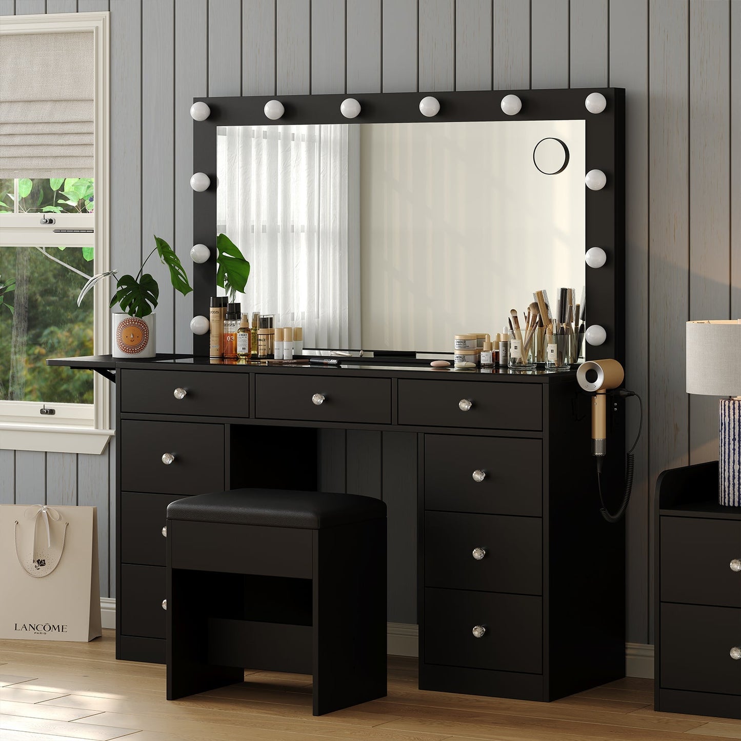 Yanosaku VD007 Bedroom Makeup Vanity desk with LED Mirror, 9 Drawers