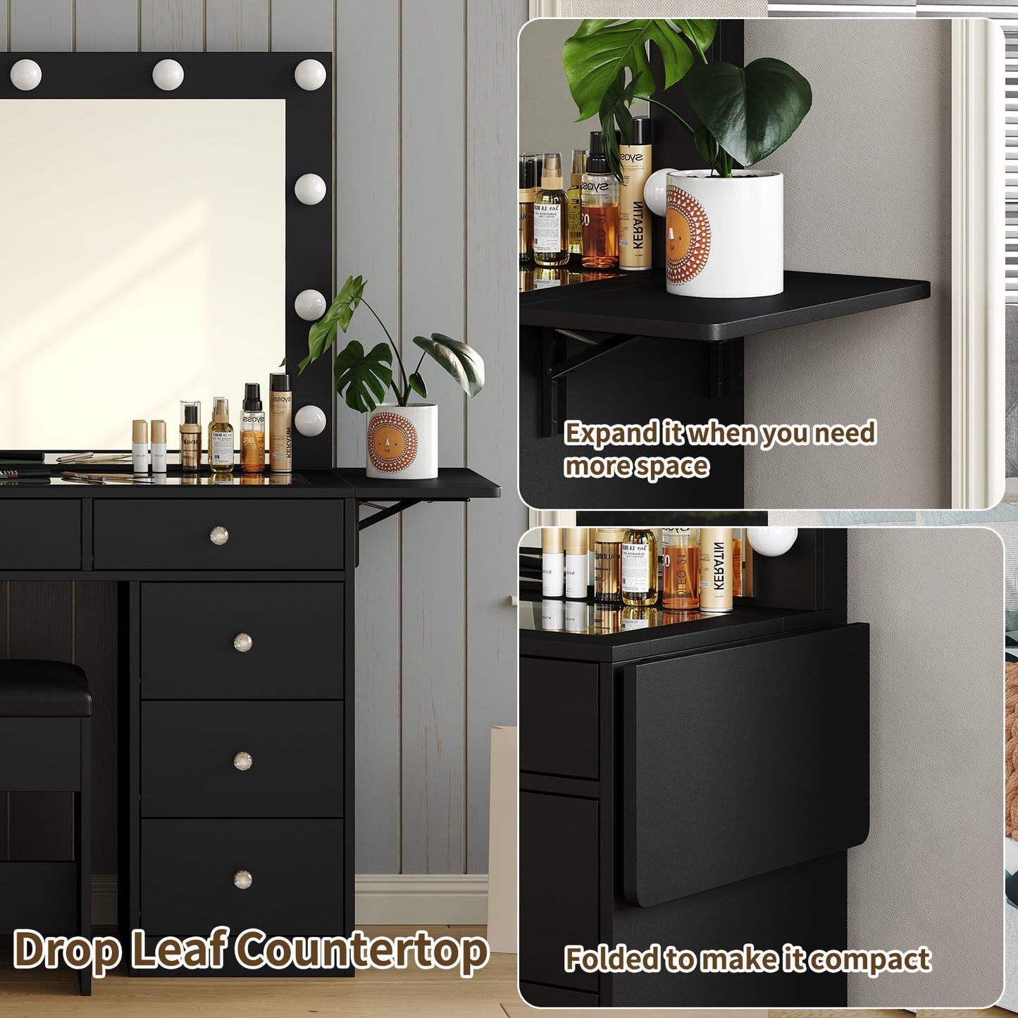Yanosaku VD007 Bedroom Makeup Vanity desk with LED Mirror, 9 Drawers