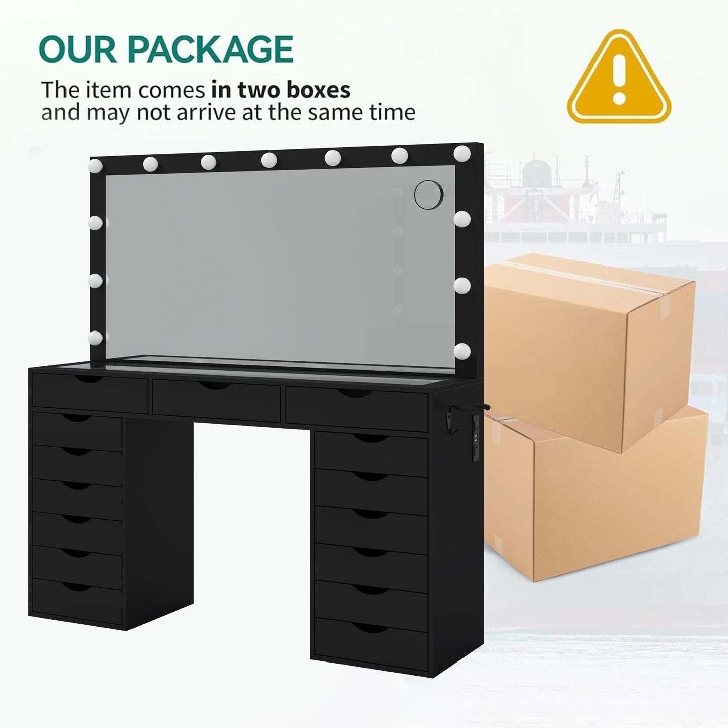 Yanosaku VD008 Bedroom Makeup Vanity desk with LED Mirro, 15 Drawers