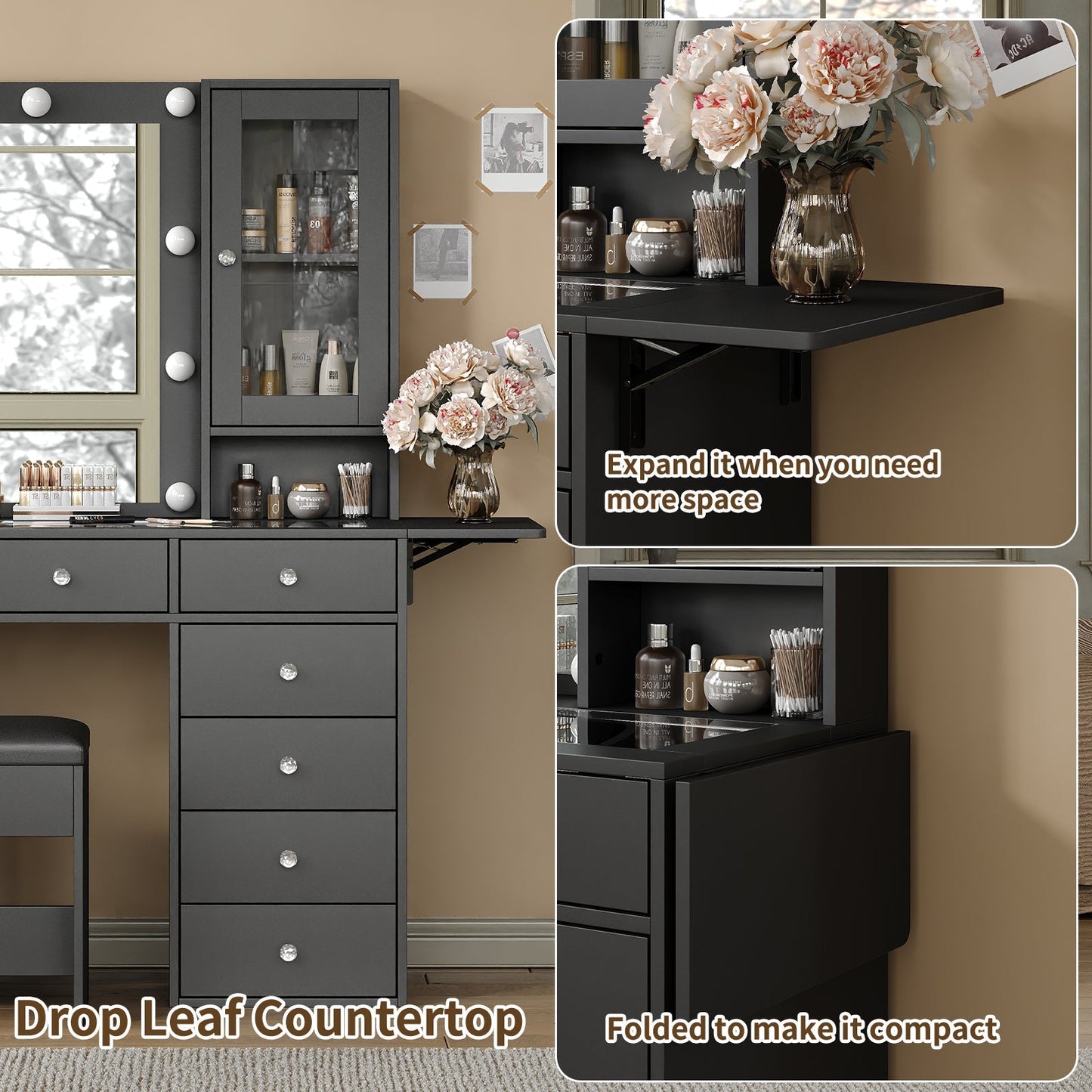 Yanosaku VD012 Bedroom Makeup Vanity desk with LED Mirror, 12 Drawers