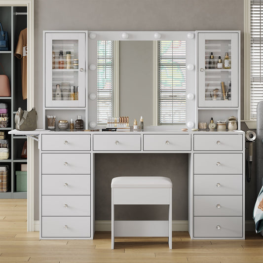 Yanosaku VD012 Bedroom Makeup Vanity desk with LED Mirror, 12 Drawers