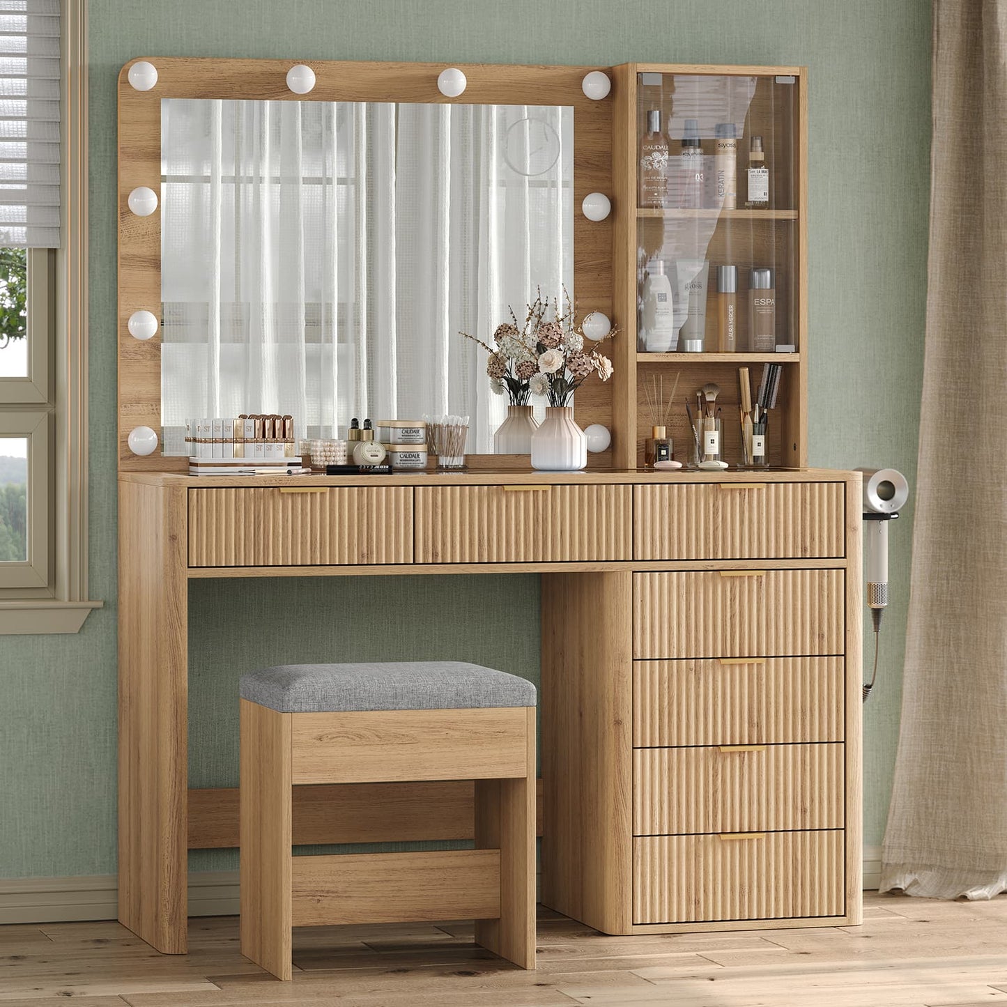 Yanosaku VD013 Bedroom Makeup Vanity desk with LED Mirror, 7 Drawers