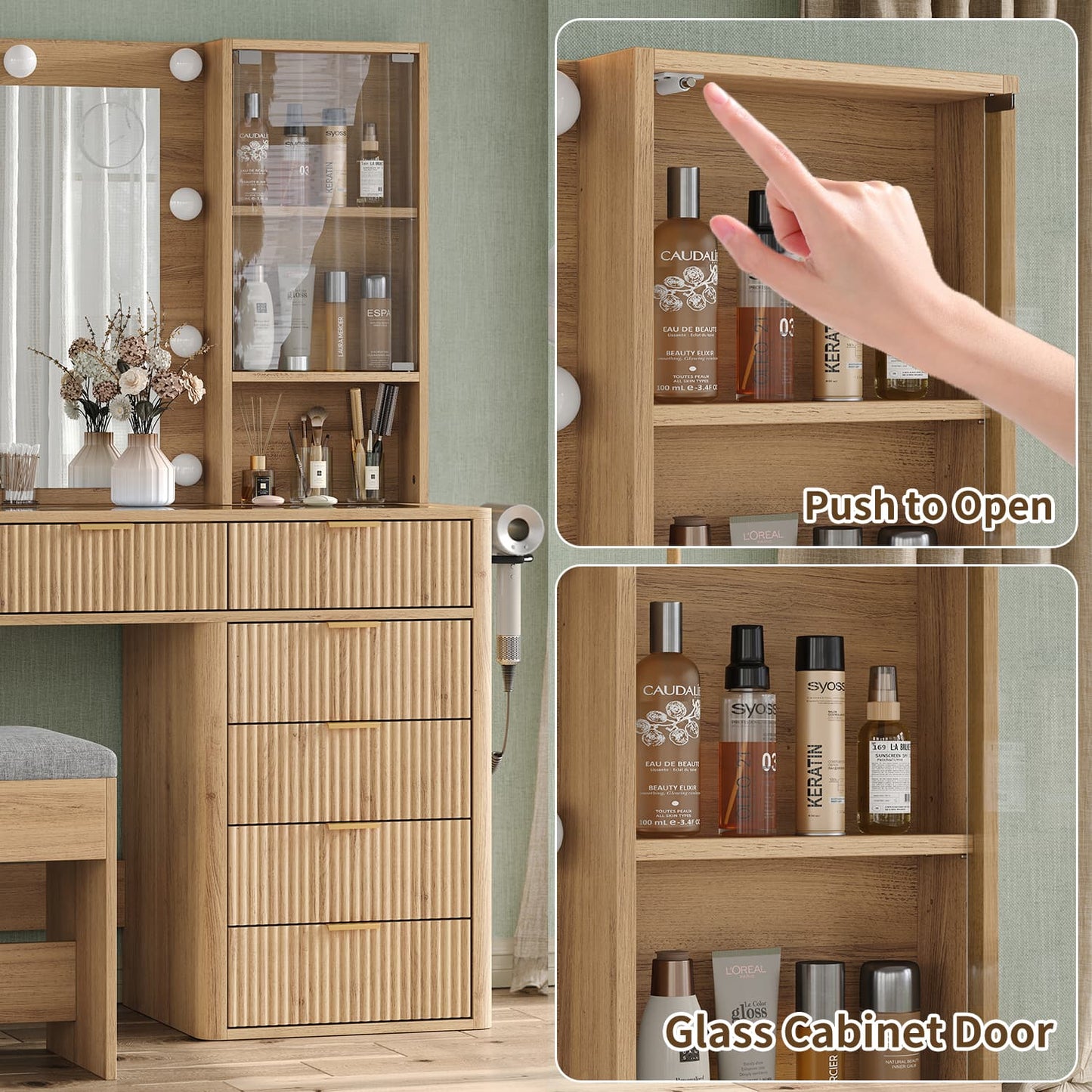 Yanosaku VD013 Bedroom Makeup Vanity desk with LED Mirror, 7 Drawers