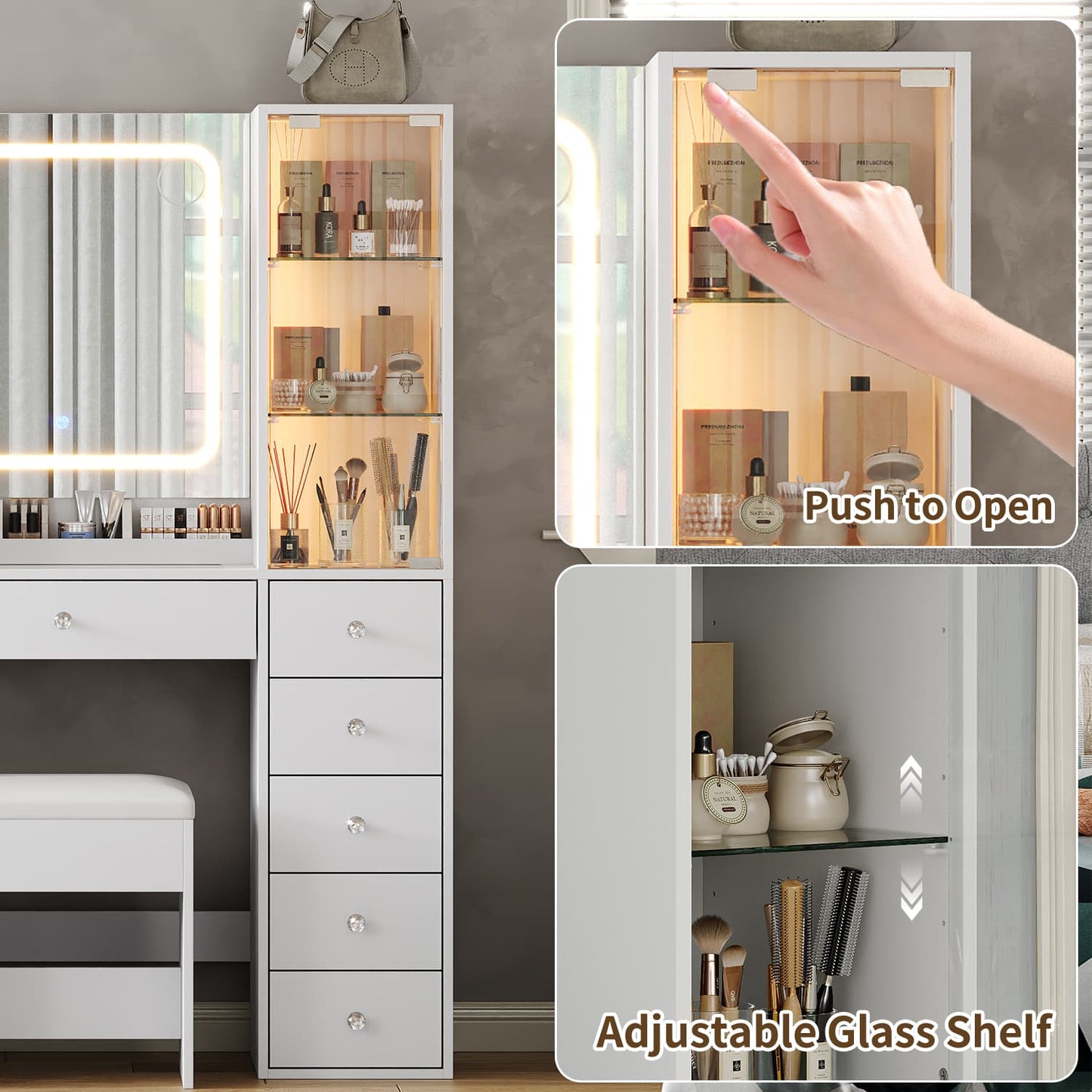 Yanosaku VD034 Bedroom Makeup Vanity desk with mirror, 11 Drawers