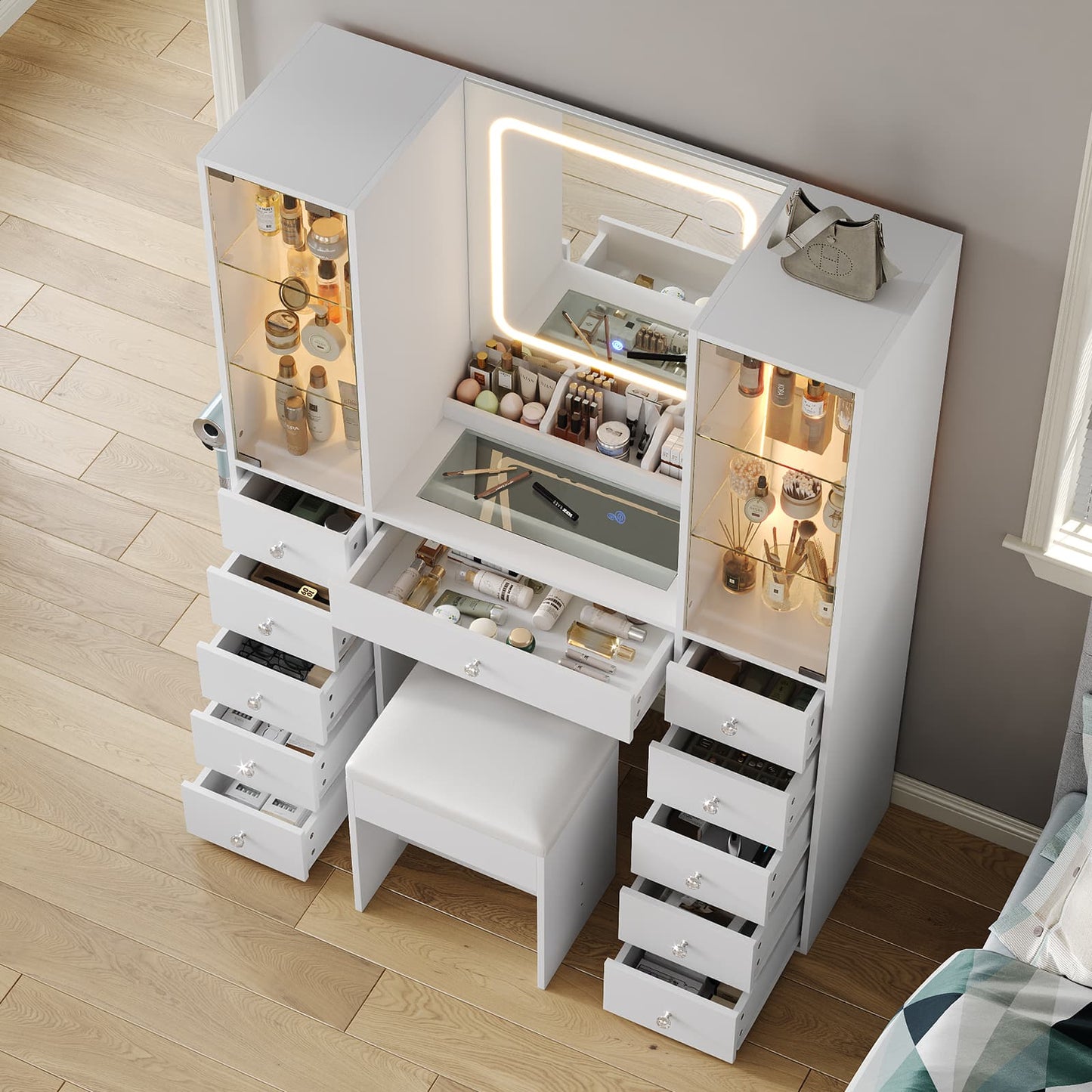 Yanosaku VD034 Bedroom Makeup Vanity desk with mirror, 11 Drawers