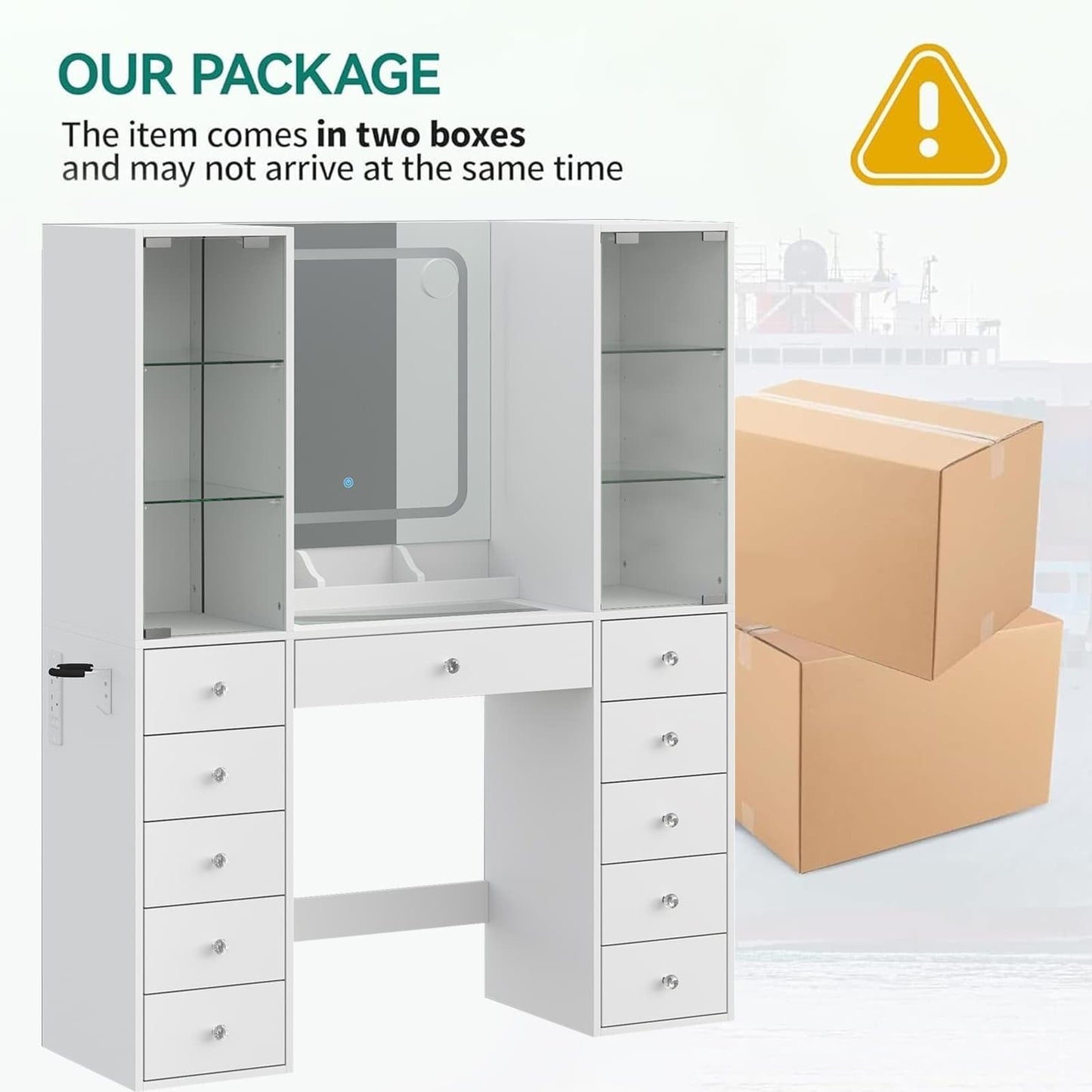 Yanosaku VD034 Bedroom Makeup Vanity desk with mirror, 11 Drawers