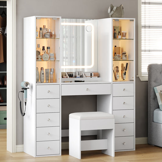 Yanosaku VD034 Bedroom Makeup Vanity desk with mirror, 11 Drawers