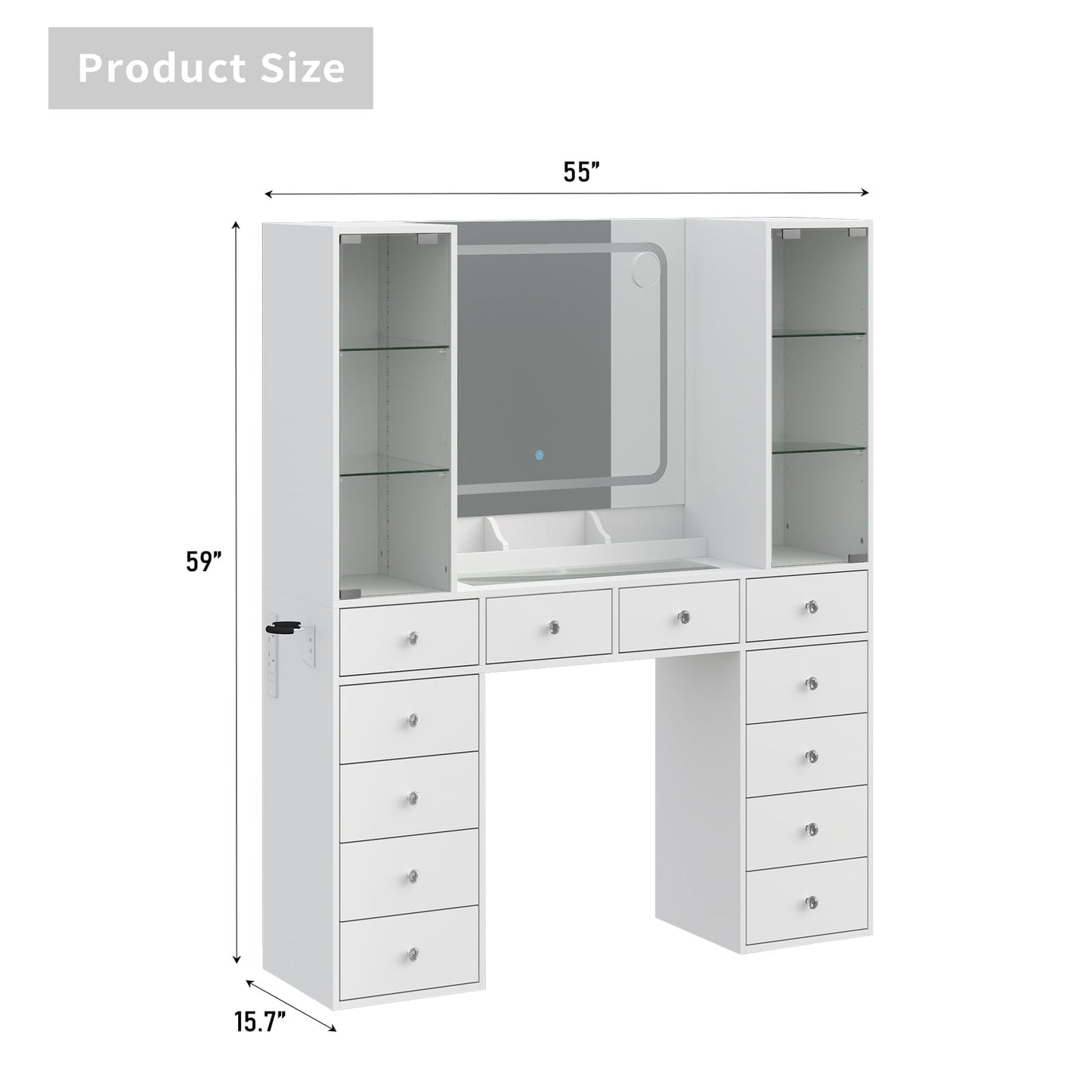 Yanosaku VD035 Bedroom Makeup Vanity desk with mirror, 12 Drawers