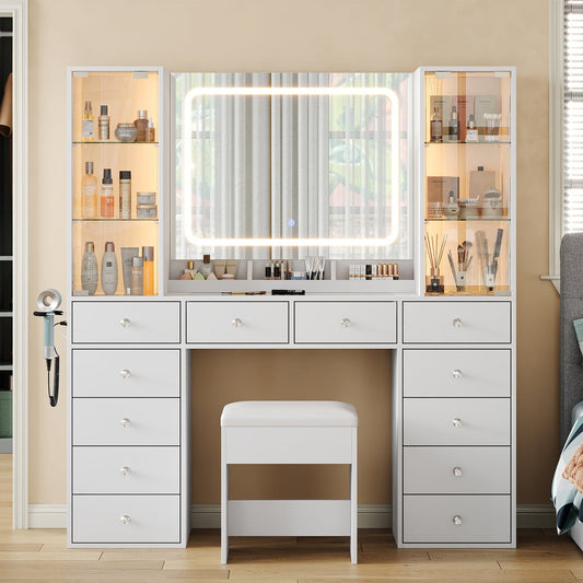 Yanosaku VD035 Bedroom Makeup Vanity desk with mirror, 12 Drawers