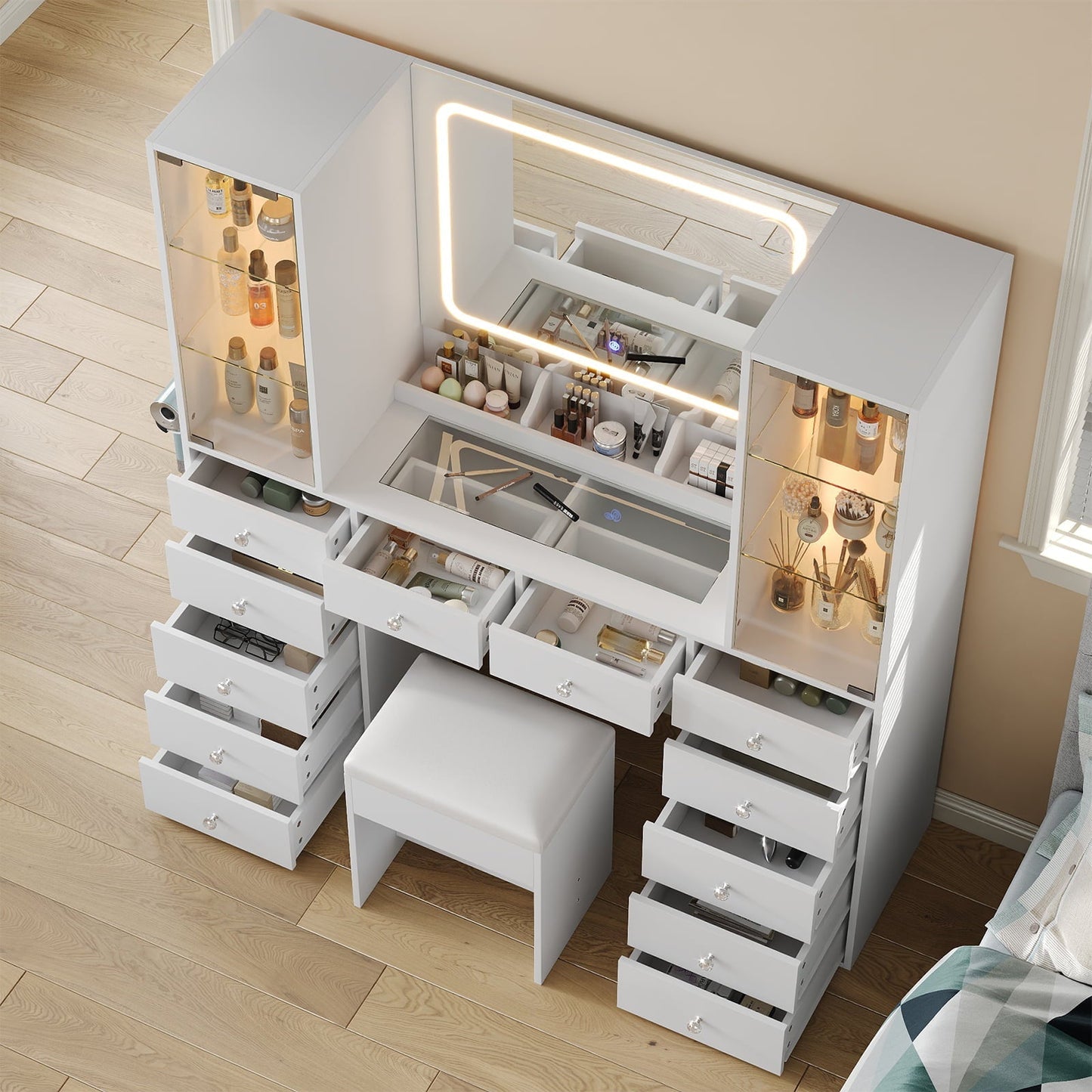 Yanosaku VD035 Bedroom Makeup Vanity desk with mirror, 12 Drawers