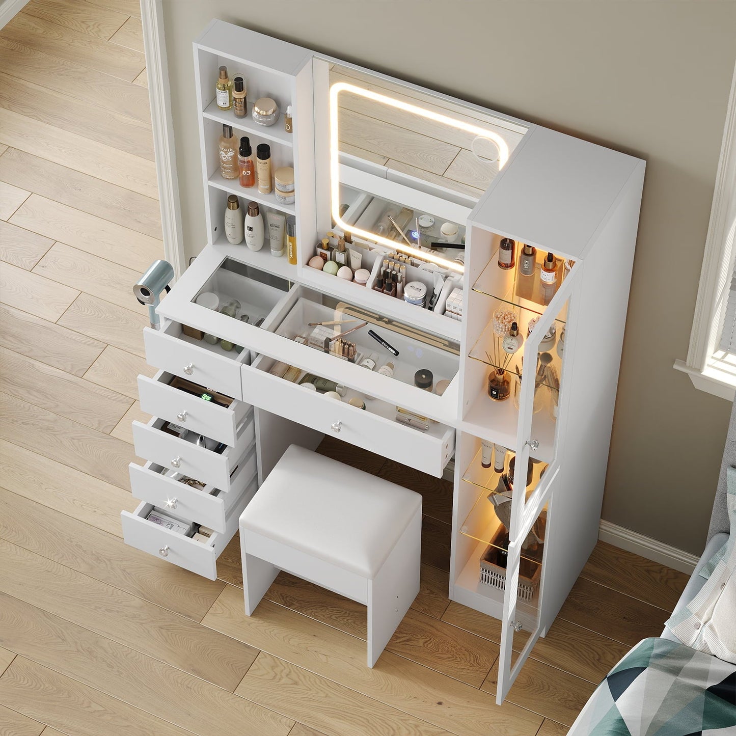 Yanosaku VD036 Bedroom Makeup Vanity desk with mirror, 6 Drawers