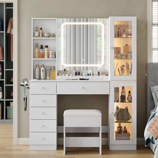 Yanosaku VD036 Bedroom Makeup Vanity desk with mirror, 6 Drawers