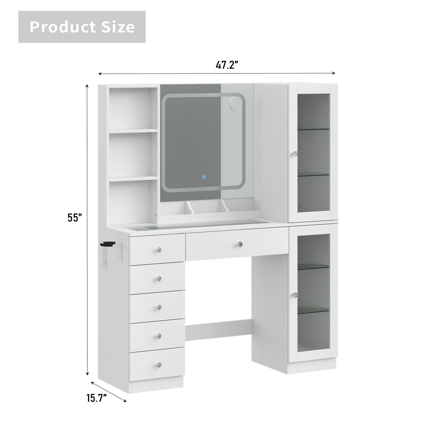 Yanosaku VD036 Bedroom Makeup Vanity desk with mirror, 6 Drawers