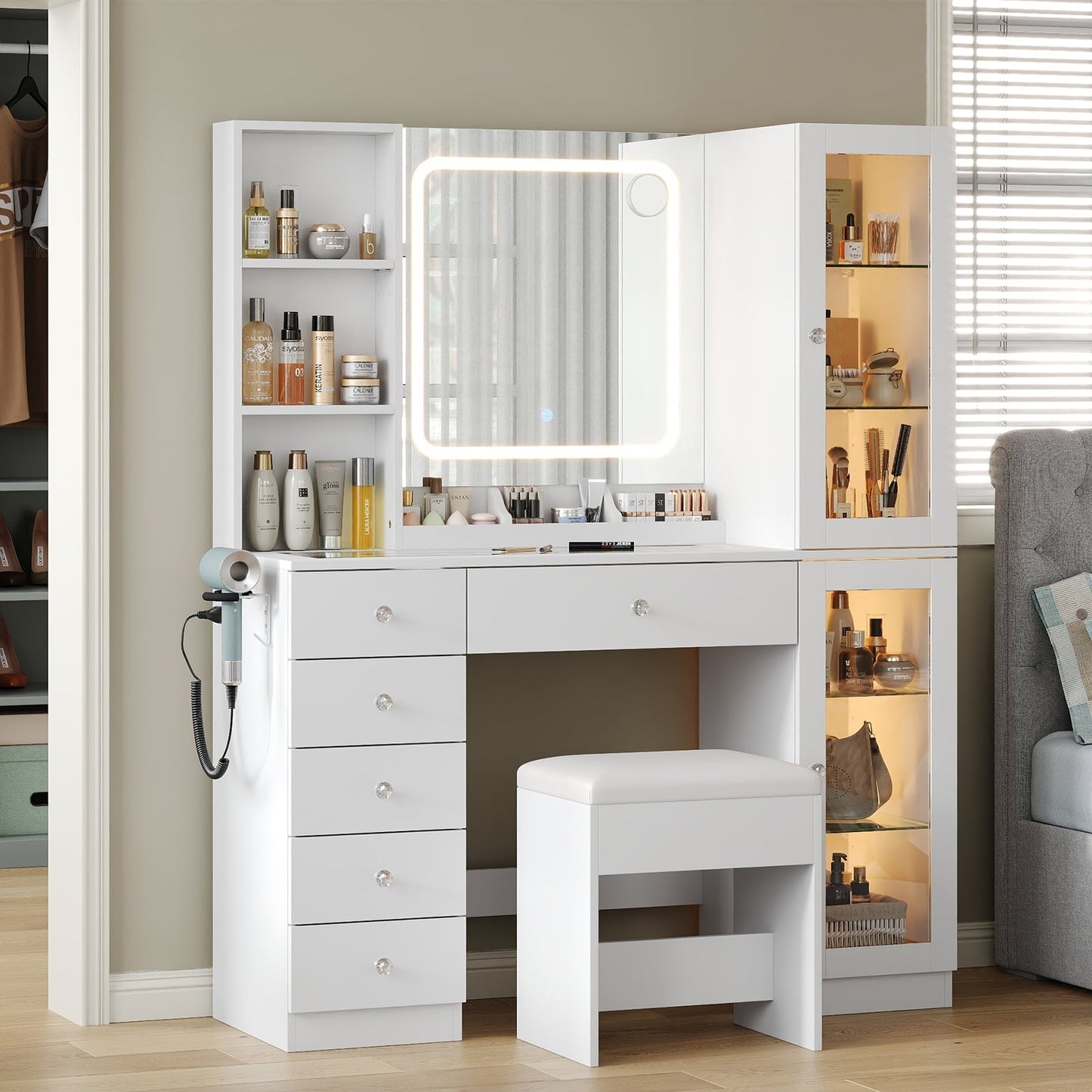 Yanosaku VD036 Bedroom Makeup Vanity desk with mirror, 6 Drawers