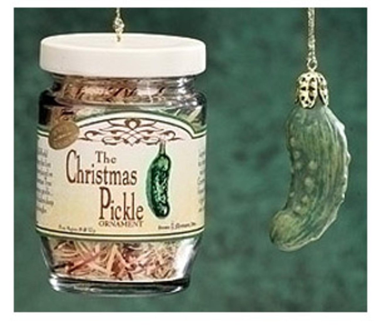 2-Piece Christmas Pickle And Decorated Glass Jar Hanging Ornament