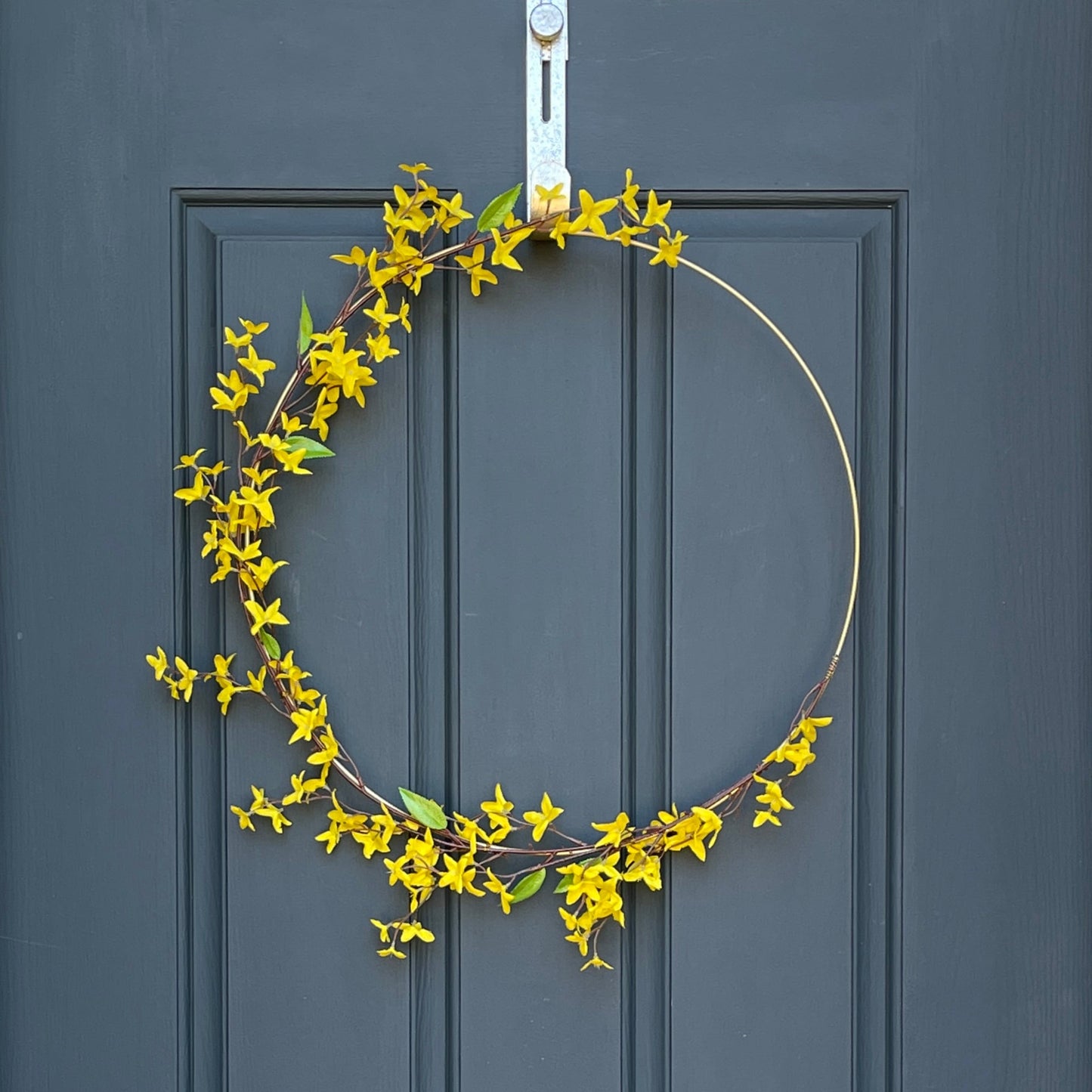 Modern Yellow Forsythia Hoop Wreath