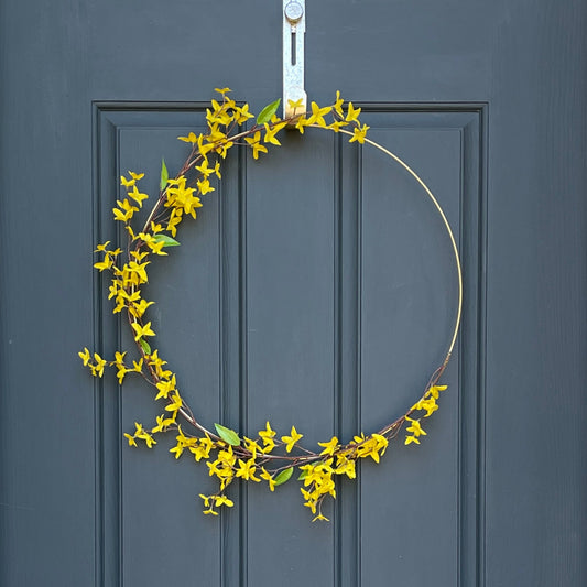 Modern Yellow Forsythia Hoop Wreath