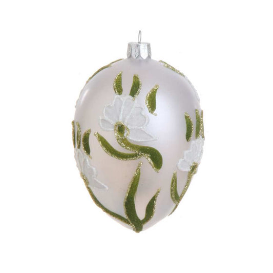 Iridescent Glass Floral Egg Ornament