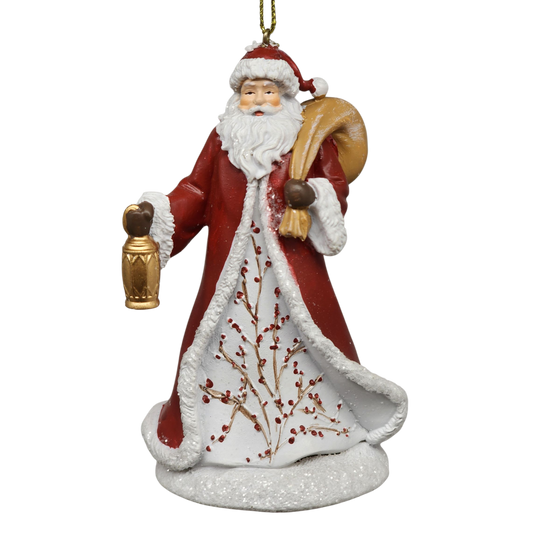 Berry Vine Santa with Lantern Ornament
