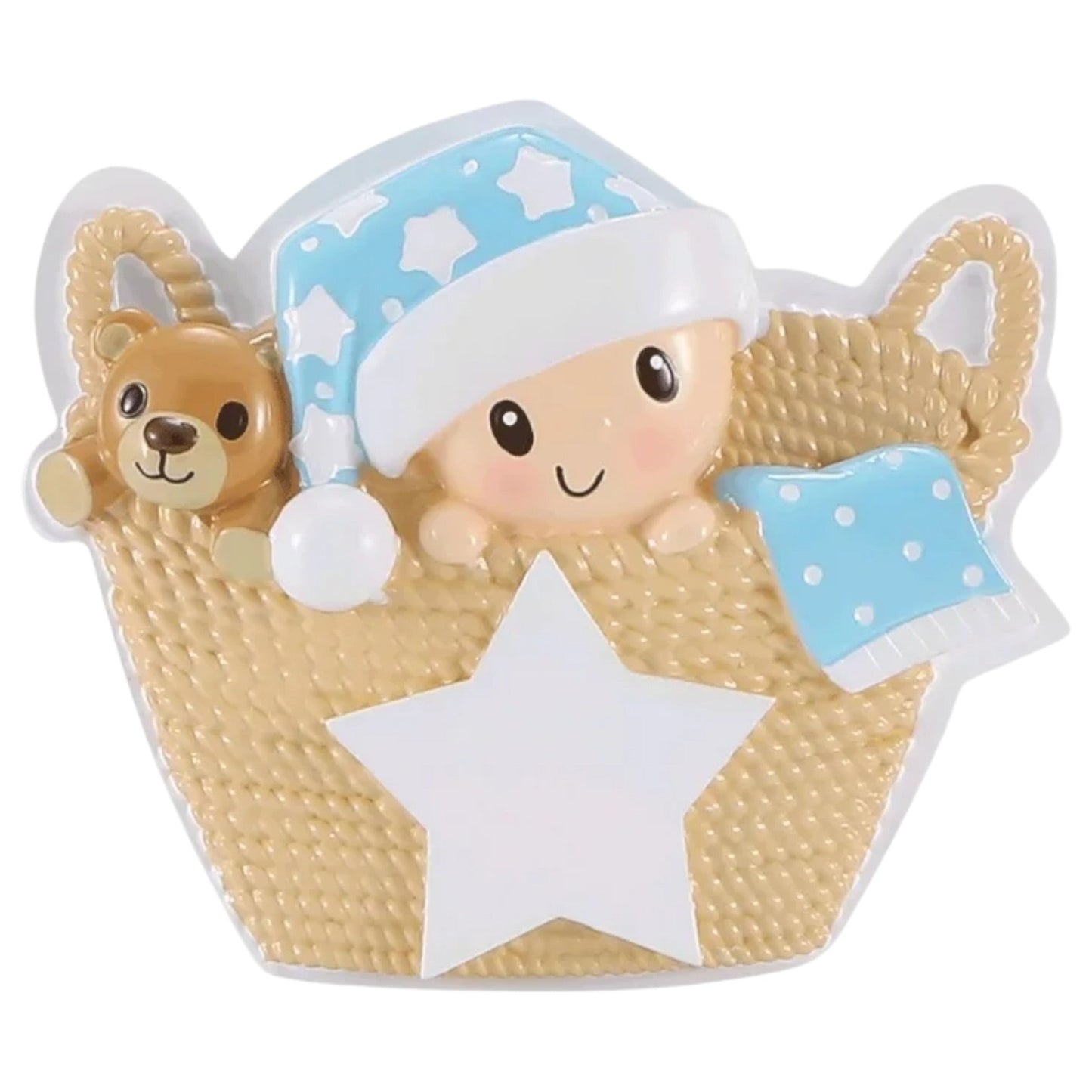 Baby In Basket Blue Ornament