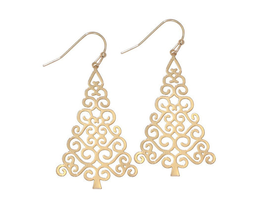 Gold Filigree Cutout Tree Earrings
