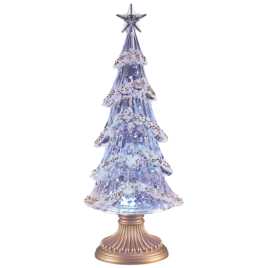 Lighted Swirl Tree with Gold Crystals & Base