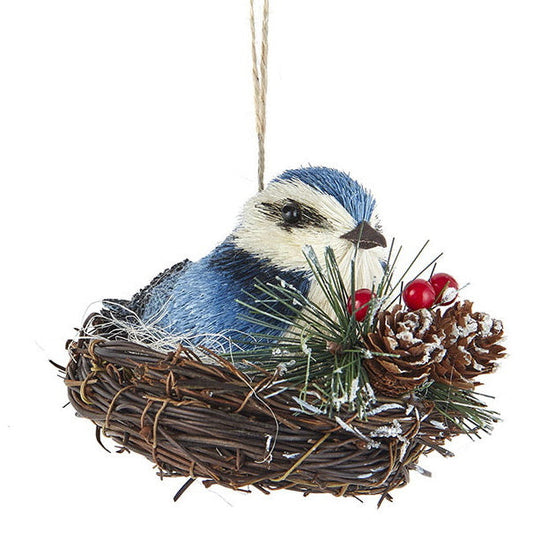 Bluebird Sitting in a Nest - Ornament