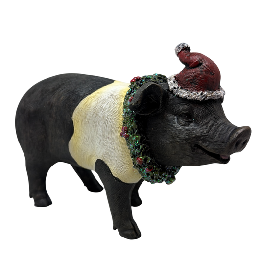Pig Wearing Wreath Figurine