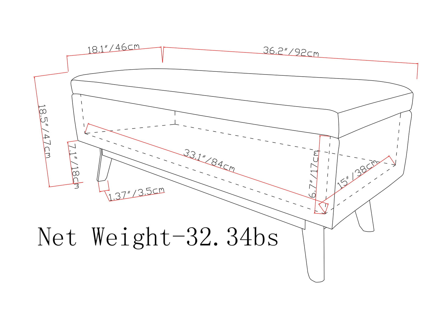 Owen 36 Inch Wide Small Rectangular Storage Ottoman in Distressed Saddle
