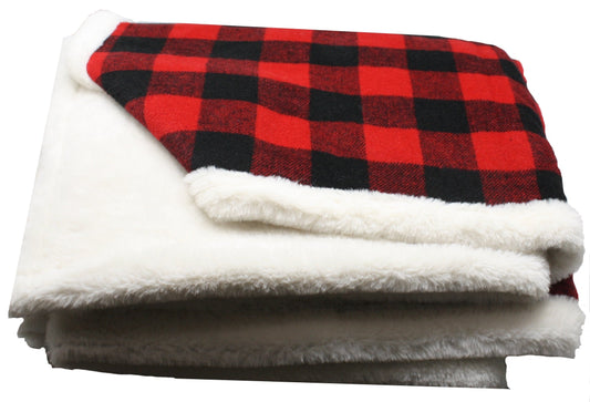 Fabric Plaid Throw With  Faux Fur