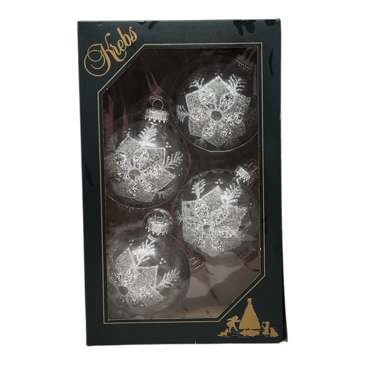 Krebs Value Glass Ornament 4 pack - Frosted Poinsettia