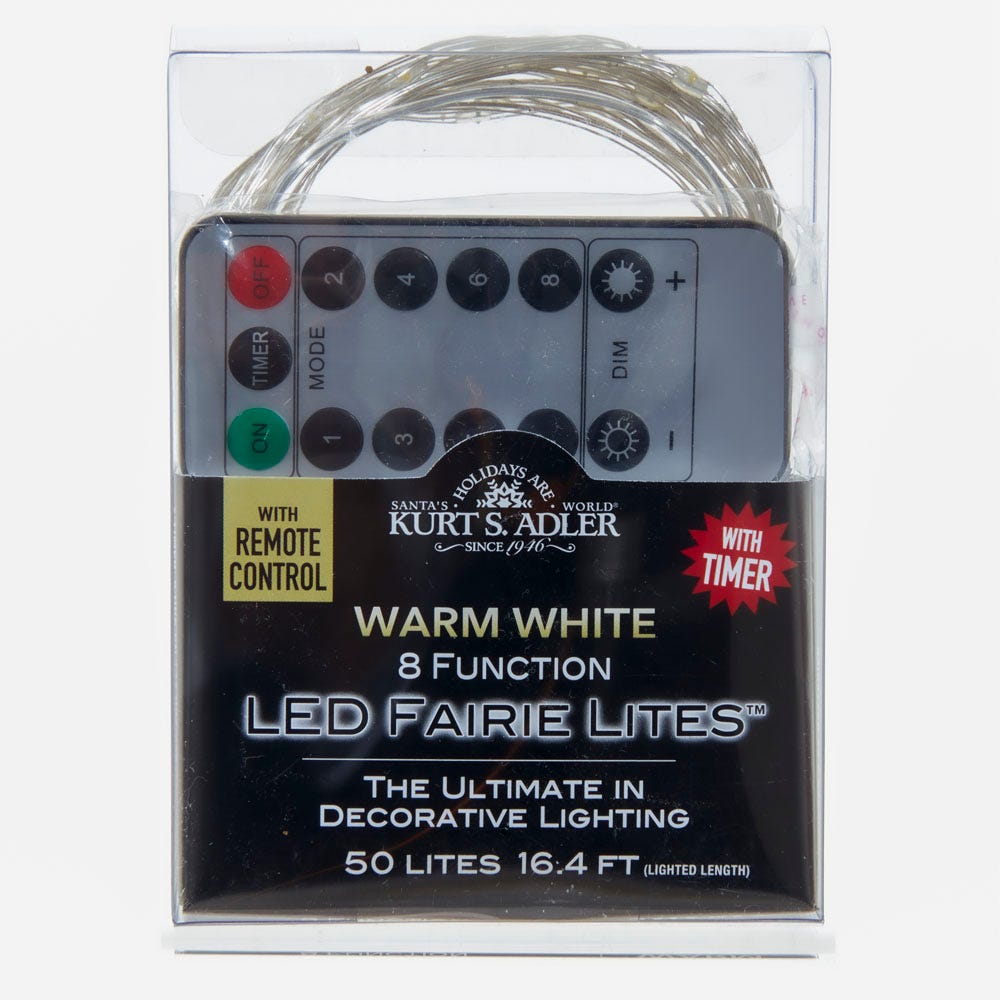 50-Light Multi Function Battery-Operated Warm White LED Fairy Light Set with Remote Control