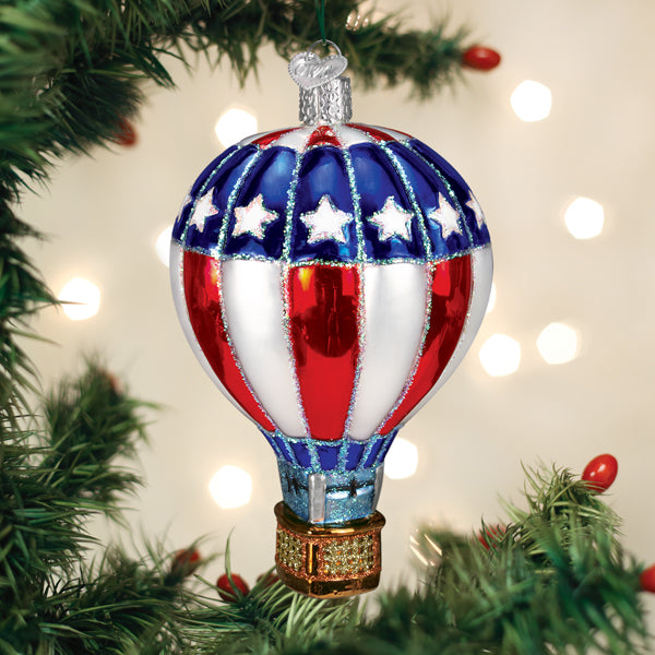 Patriotic Hot Air Balloon  Glass Ornament
