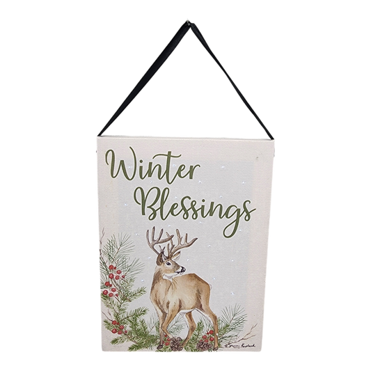 Fiber Optic Lighted Canvas Art - Winter Blessing Deer
