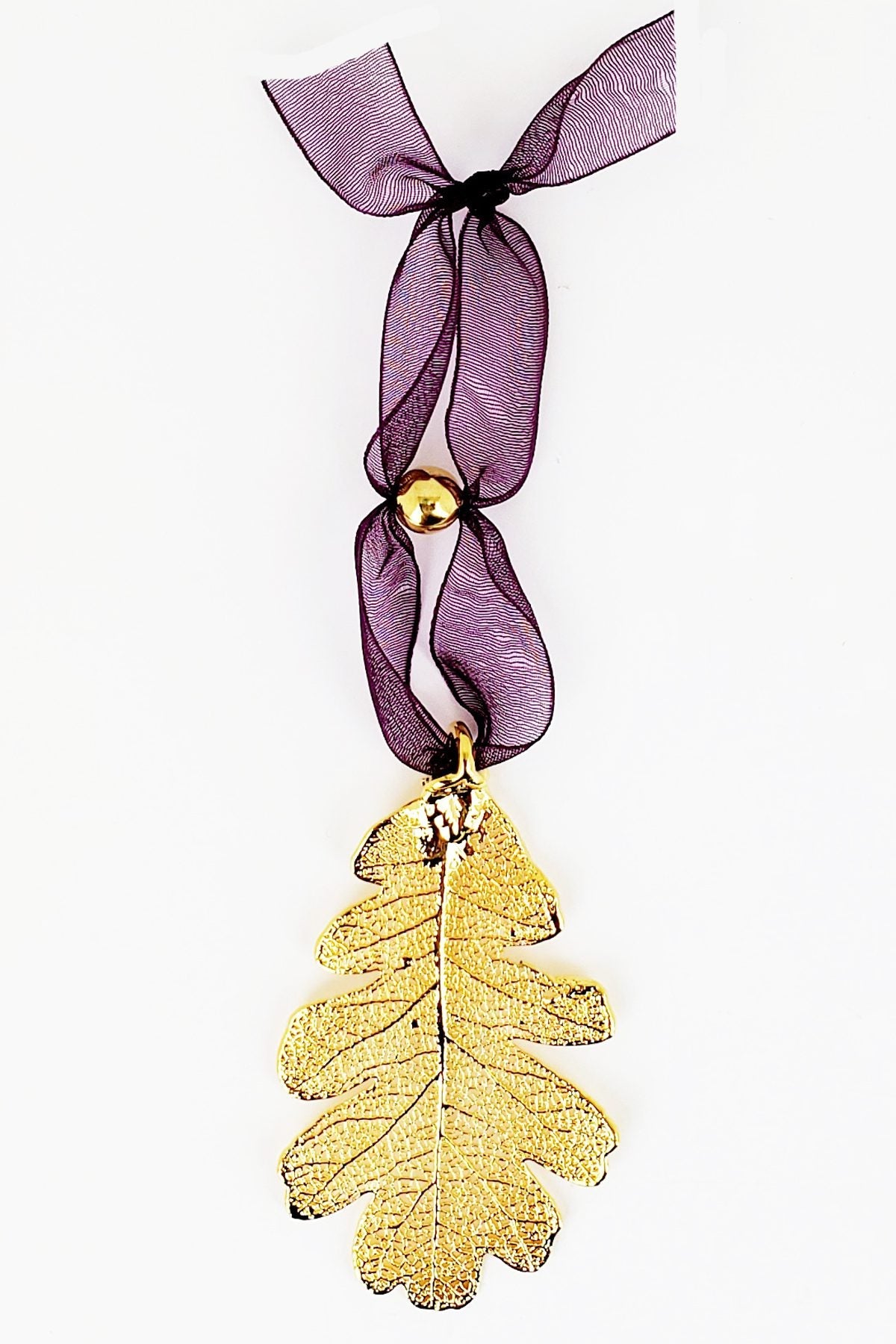 Gold Oak Leaf with Sheer Ribbon Ornament