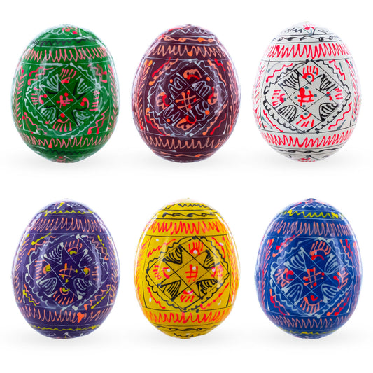 6 Basic Geometric Ukrainian Wooden Easter Eggs Pysanky