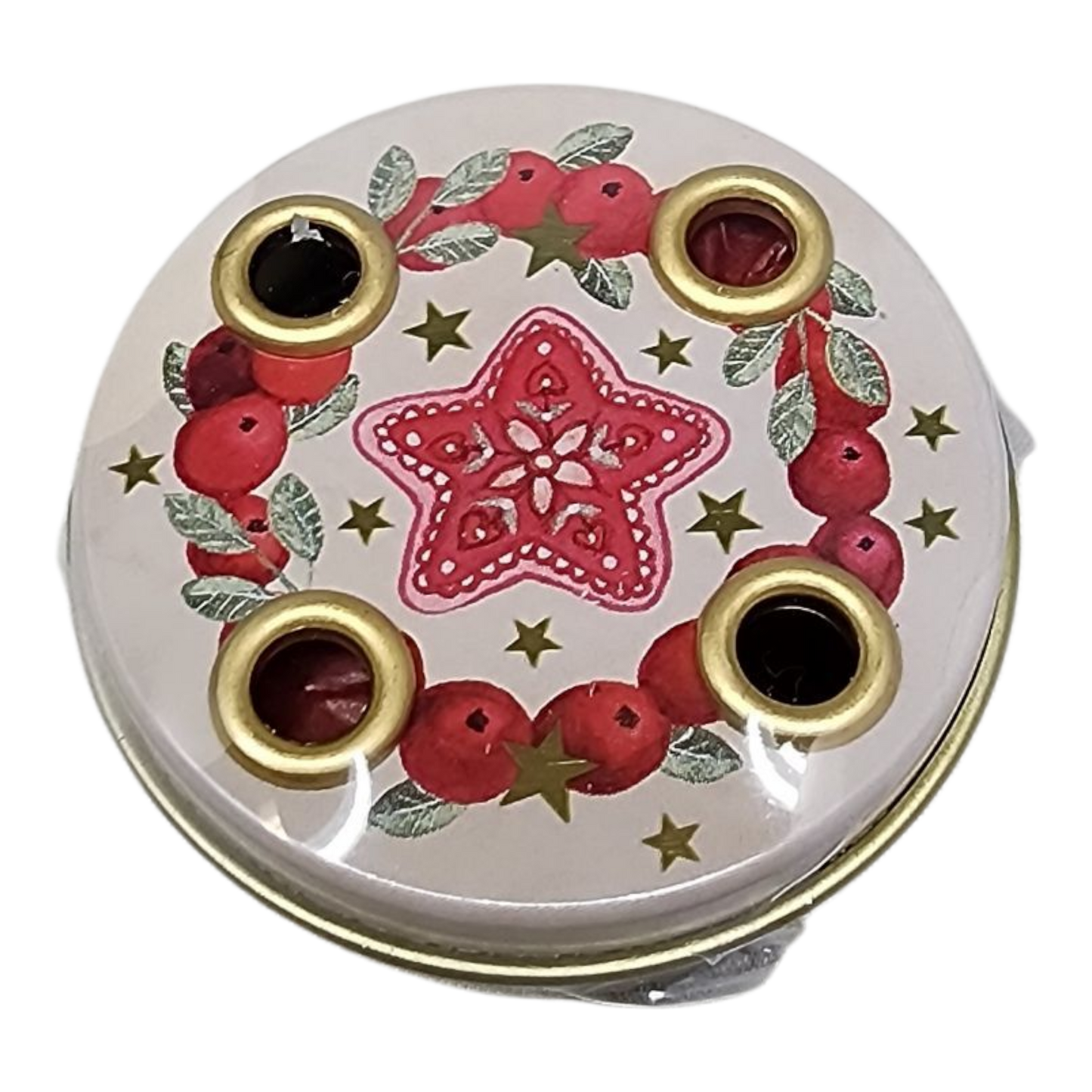 Mini Advent Tin with Candles - Red Berry Wreath
