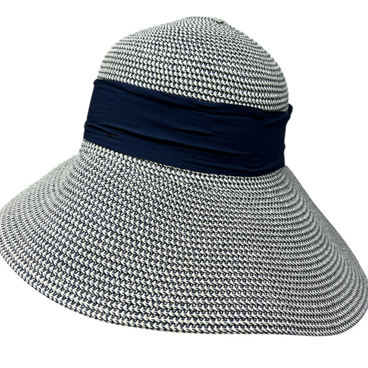 Mix Grain Straw Satin Ribbon Dome Derby Sun Hat - Blue