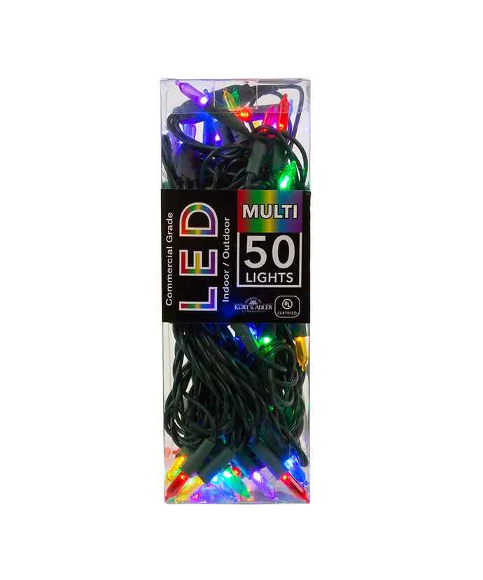 50-Light Miniature Clear Multi-Color LED Green Wire Light Set