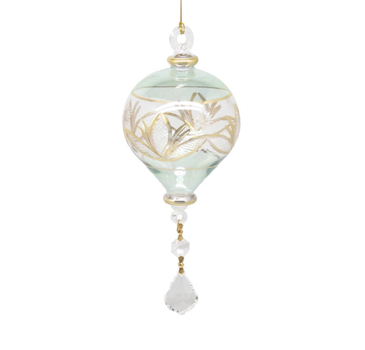 Etched Teardrop with Asfour Crystals Ornament - Green