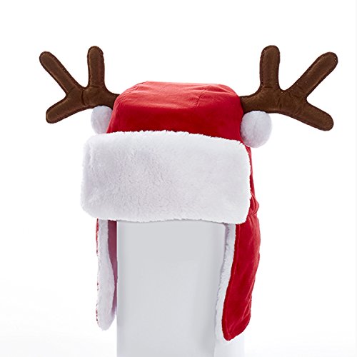 Red Plush Kids Santa Hat With Antlers
